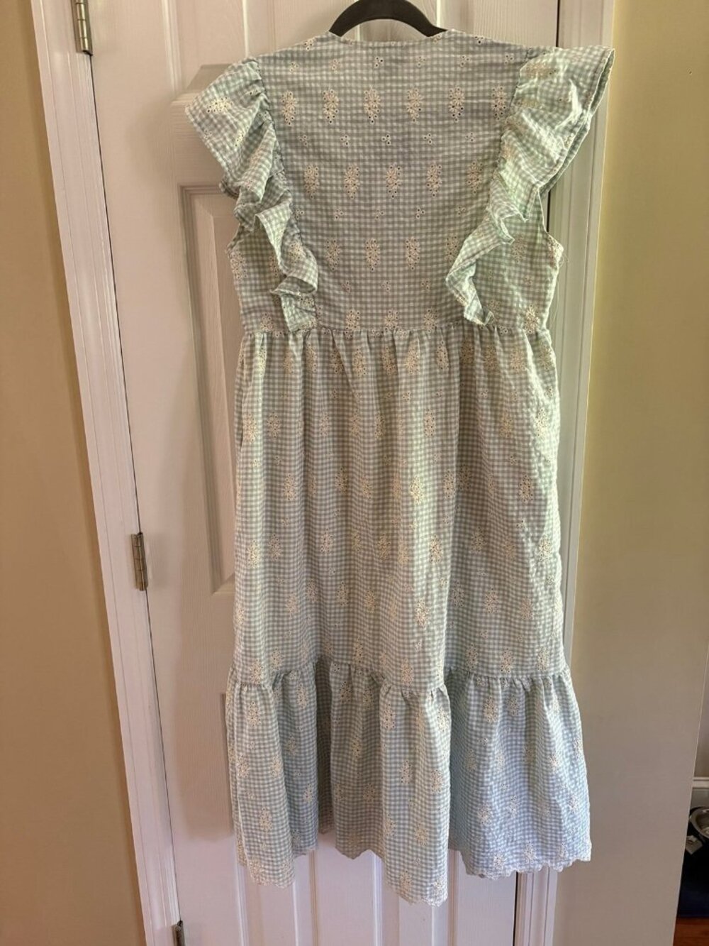 GiGio Green Gingham Plaid Embroidered Tiered Dress Large NEW - Picture 3 of 3